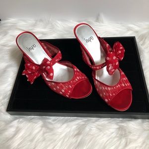 IMPO Red & White Polka-Dot Slide Heels. Size 8.5
